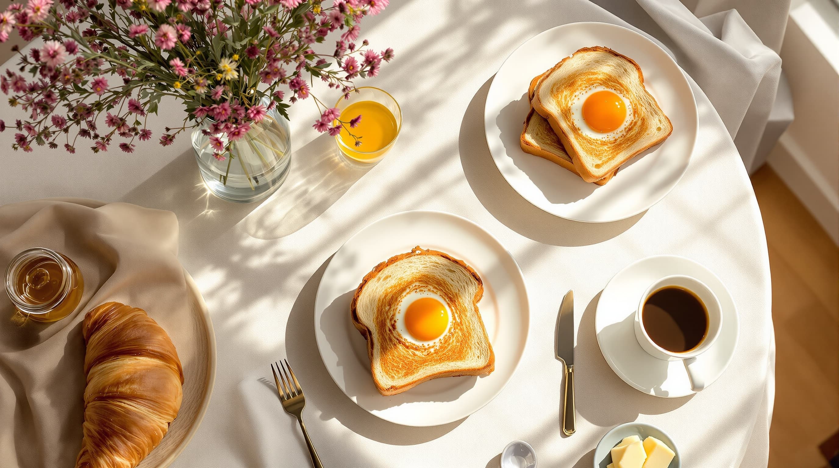 How to Build a Slow Morning Routine (Without Waking Up at 5 a.m.) A calm breakfast table set in soft morning light, the center of a slow morning routine