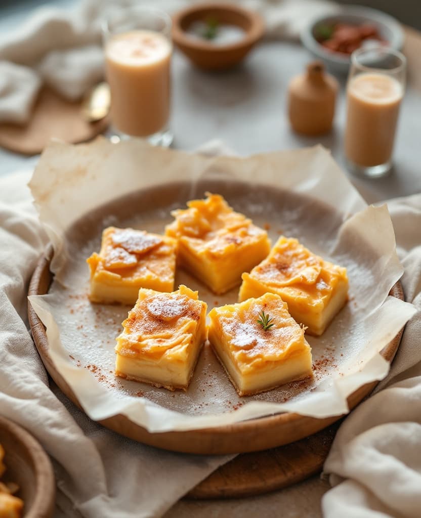 Bougatsa, warm custard pie — Greece breakfast Bougatsa, warm custard pie — Greece breakfast