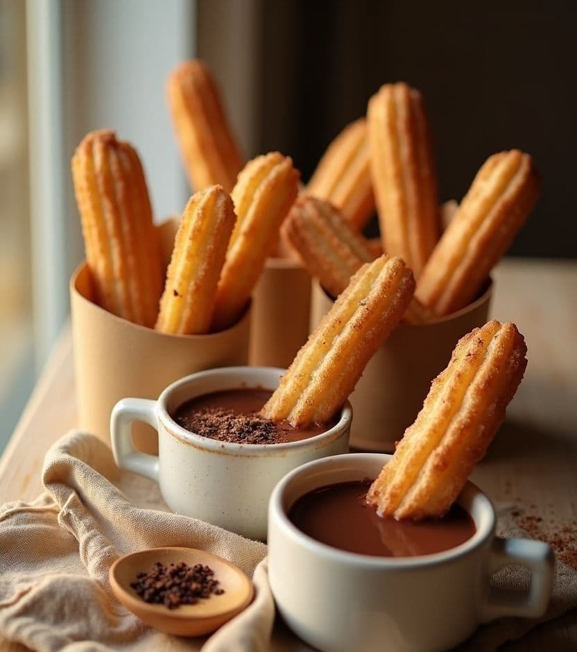 Churros con chocolate caliente — Spain breakfast recipe Churros con chocolate caliente — Spain breakfast recipe