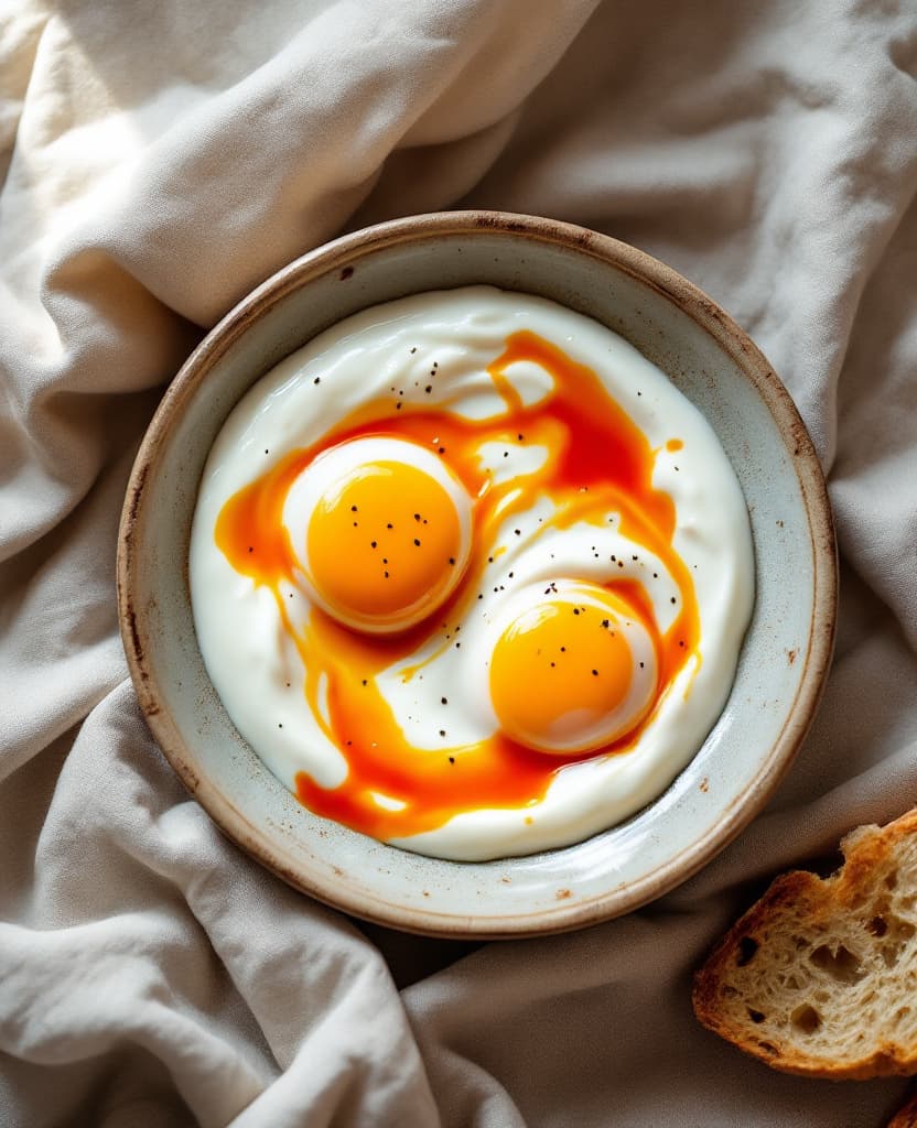 Cilbir, poached eggs on garlic yogurt — Turkey breakfast Cilbir, poached eggs on garlic yogurt — Turkey breakfast