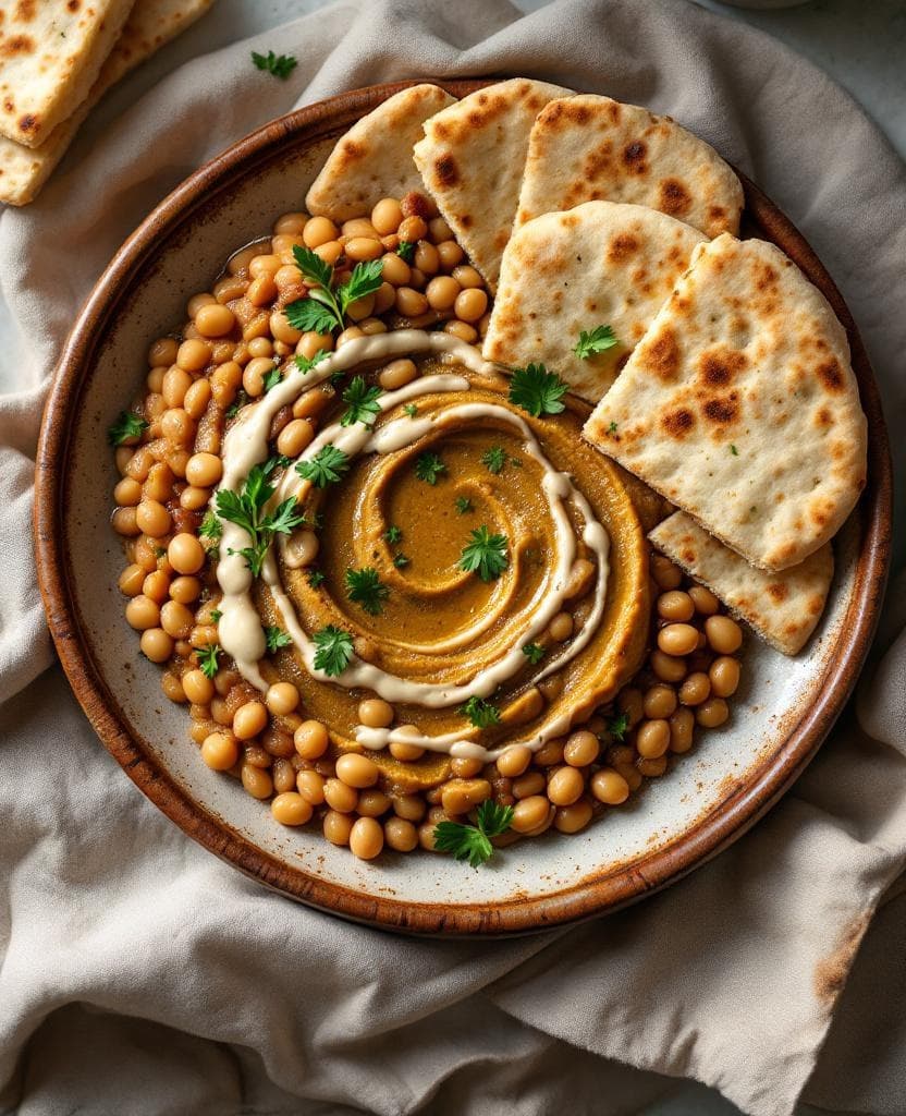 Ful medames with tahini & egg — Egypt breakfast recipe Ful medames with tahini & egg — Egypt breakfast recipe
