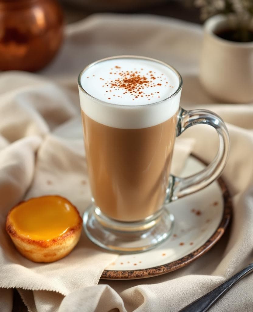 Galão, Portuguese milky coffee — Portugal breakfast Galão, Portuguese milky coffee — Portugal breakfast