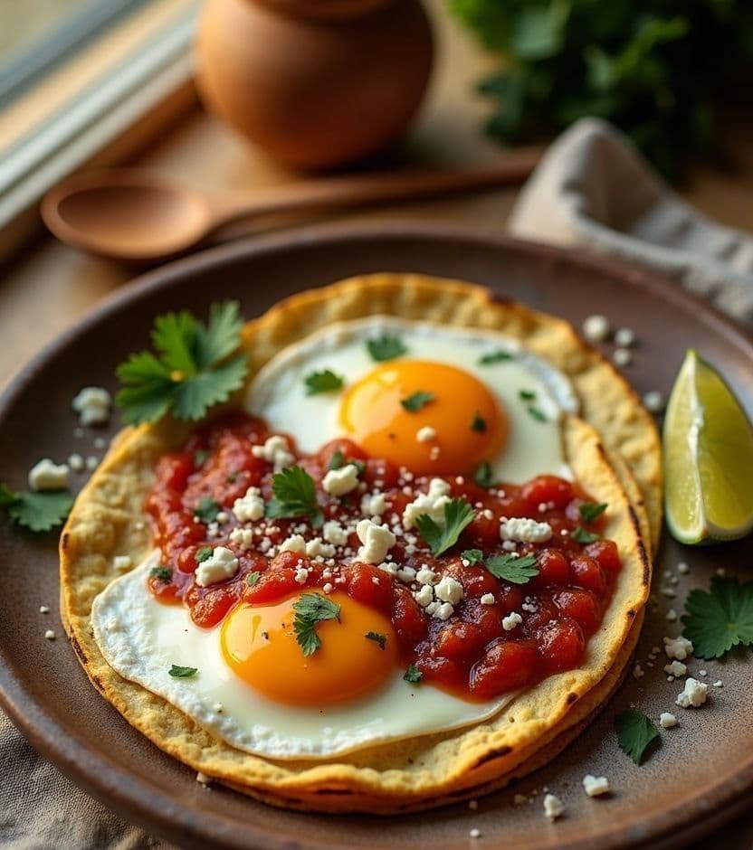 Huevos rancheros, red salsa — Mexico breakfast Huevos rancheros, red salsa — Mexico breakfast