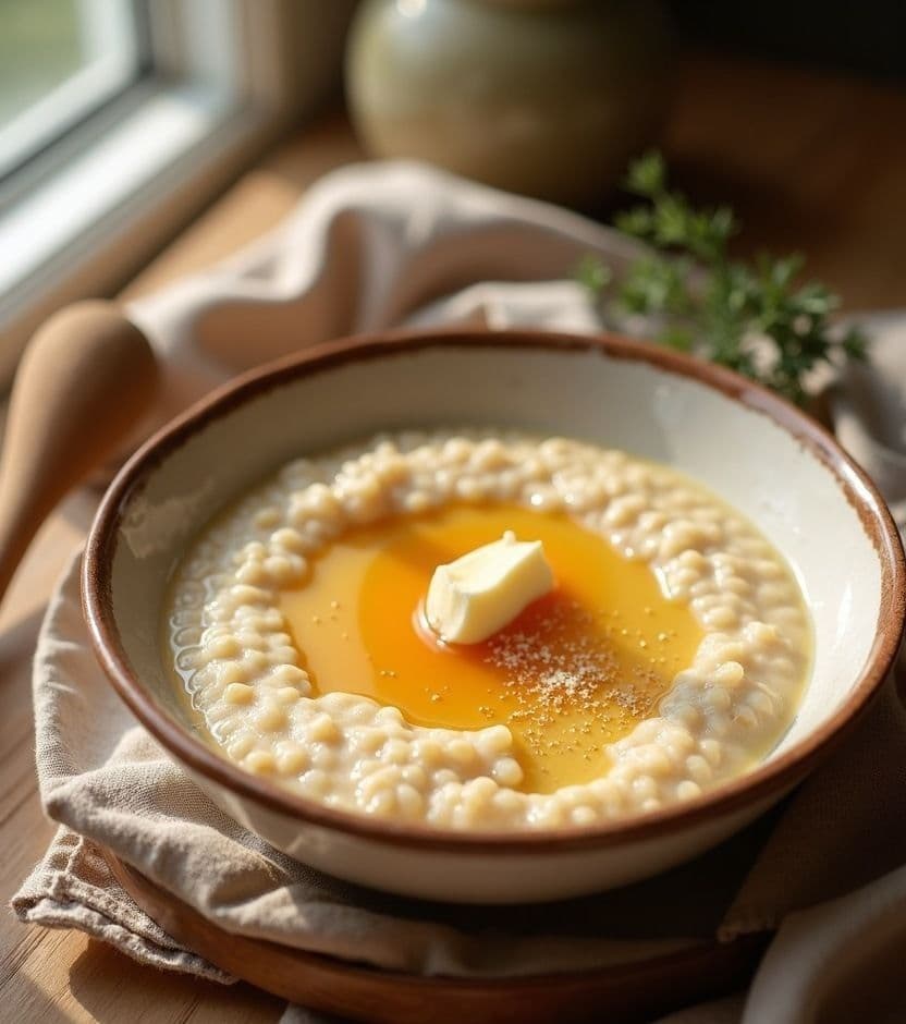 Irish oat porridge, golden syrup.