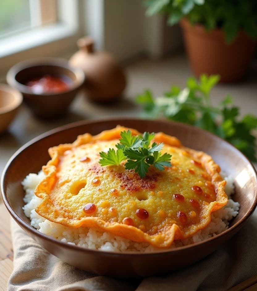 Khao kai jeow, crispy omelet & rice, Thailand egg breakfast recipe Khao kai jeow, crispy omelet & rice, Thailand egg breakfast recipe