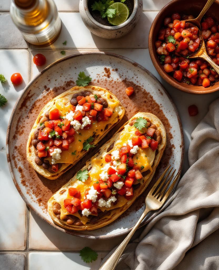 Molletes, refried bean toast - Mexico breakfast recipe Molletes, refried bean toast - Mexico breakfast recipe