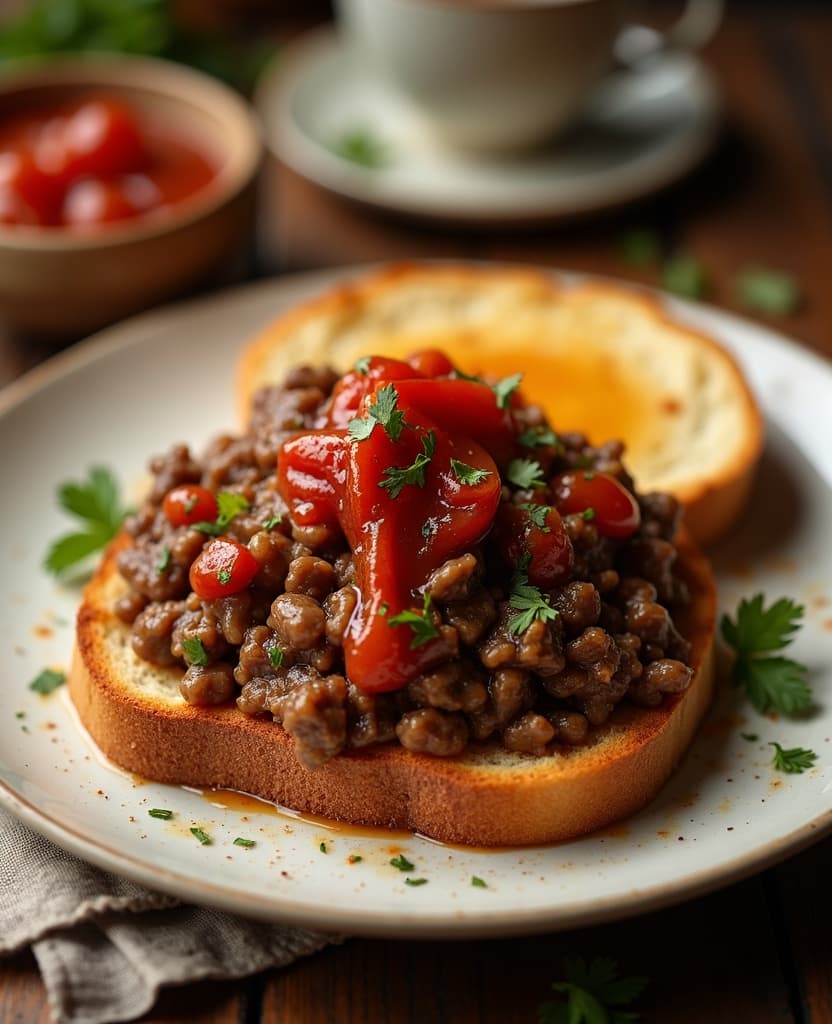 Savoury mince on toast, NZ style — New Zealand breakfast Savoury mince on toast, NZ style — New Zealand breakfast