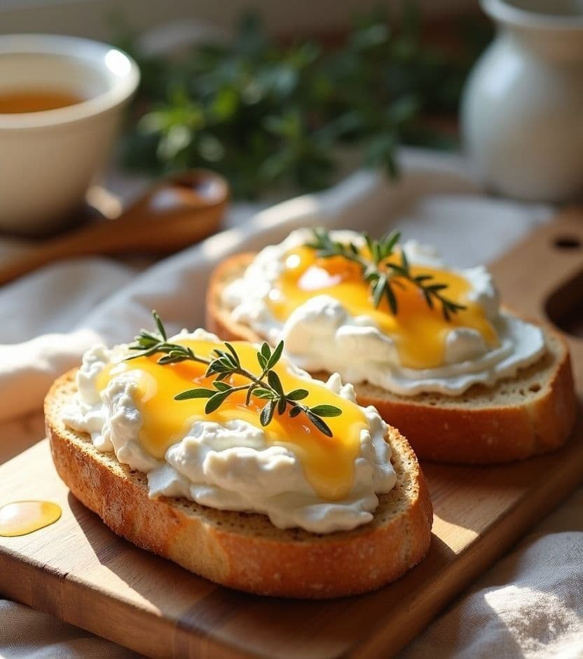 Ricotta toast, honey & thyme — Italy breakfast Ricotta toast, honey & thyme — Italy breakfast