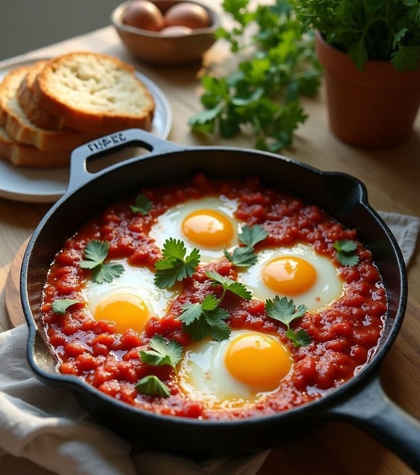 7 Easy Egg Recipes to Repeat Every Week Shakshuka with eggs poached in tomato sauce, one of seven easy egg recipes in the weekly rotation