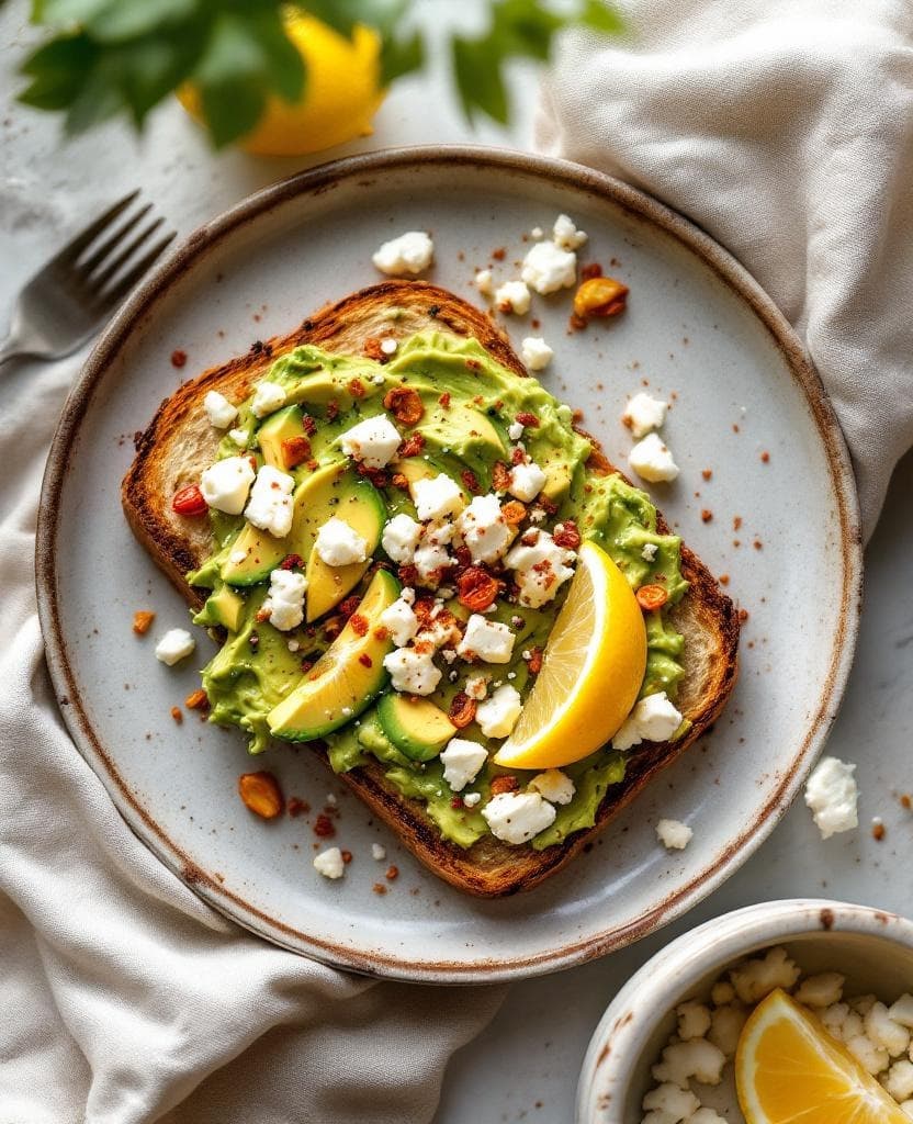 Smashed avo, feta & chili on sourdough.