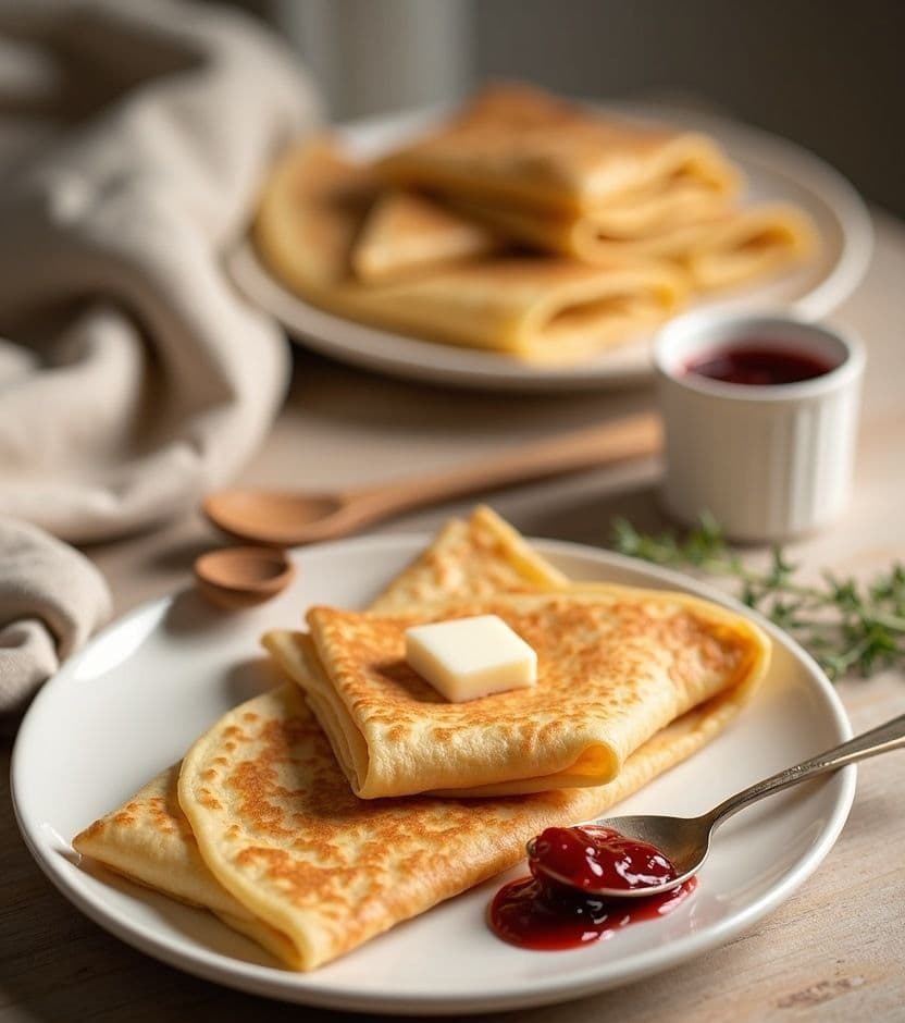 Sweet crêpes, jam & butter.